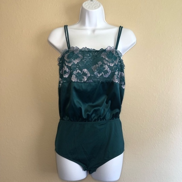 Auden Women's Square Neck Bodysuit Floral Laca Teal Size S - Picture 1 of 16